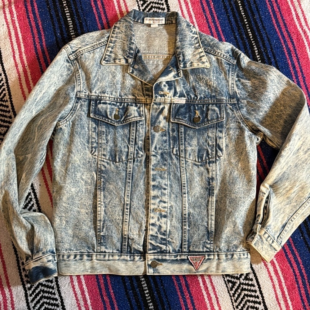 🍍GEORGES MARCIANO FOR GUESS STONE WASHED AMERICAN INDIAN JACKET🍍SZ MED🍍